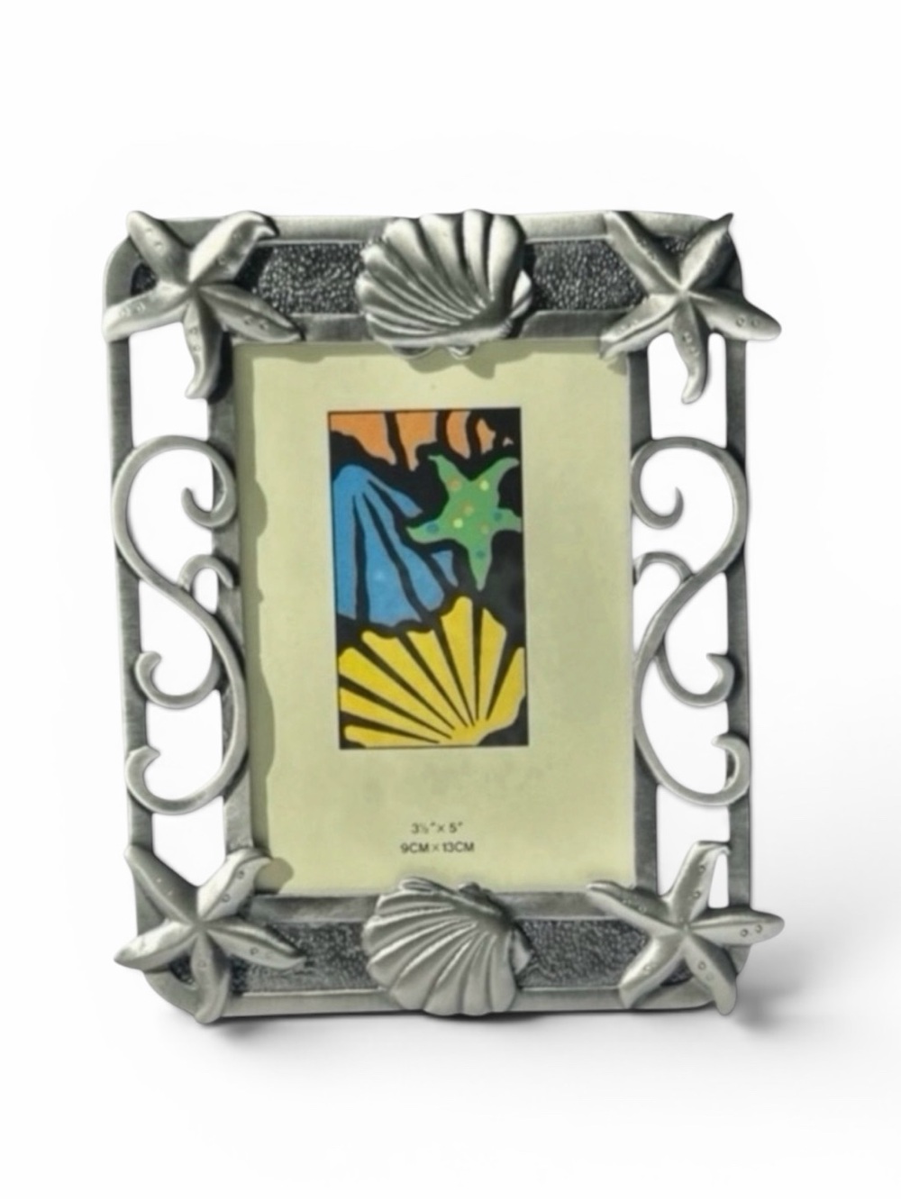 NEW Silver Pewter Nautical Theme Seashell and Starfish Picture Frame